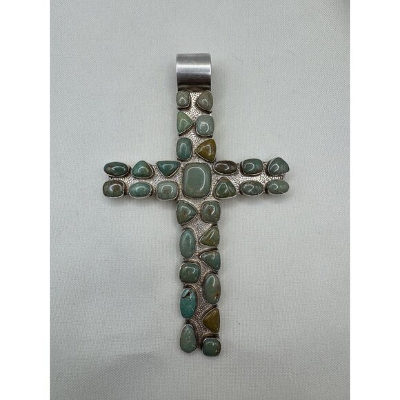 DTR Jay King Sterling Silver & Turquoise Large Cross Pendant 5 Inches Long - Picture 2 of 8